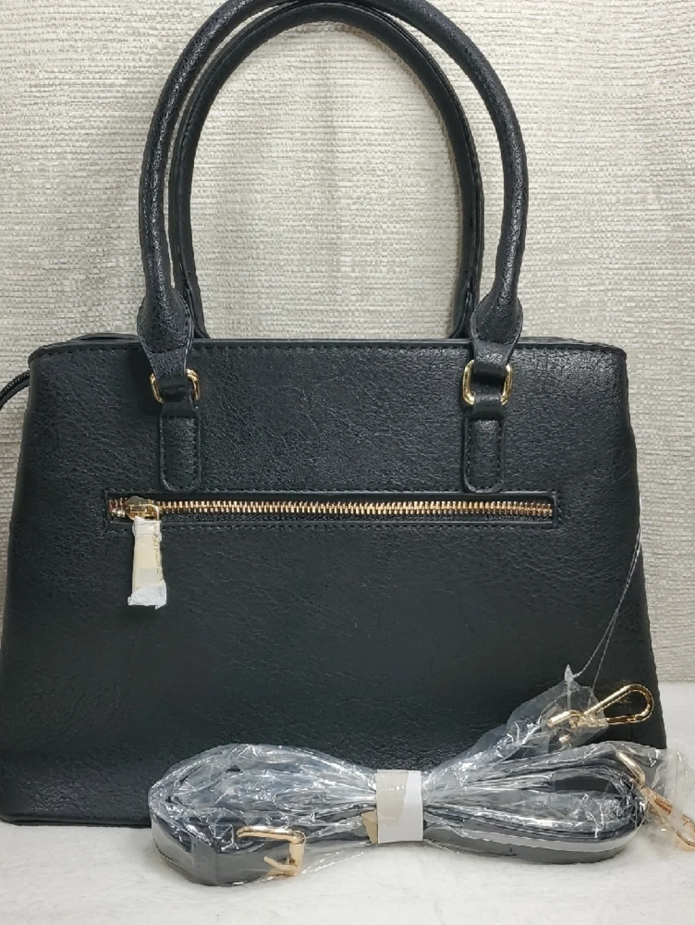 Isabella Leather Double Handled Black Satchel Handbag NWT